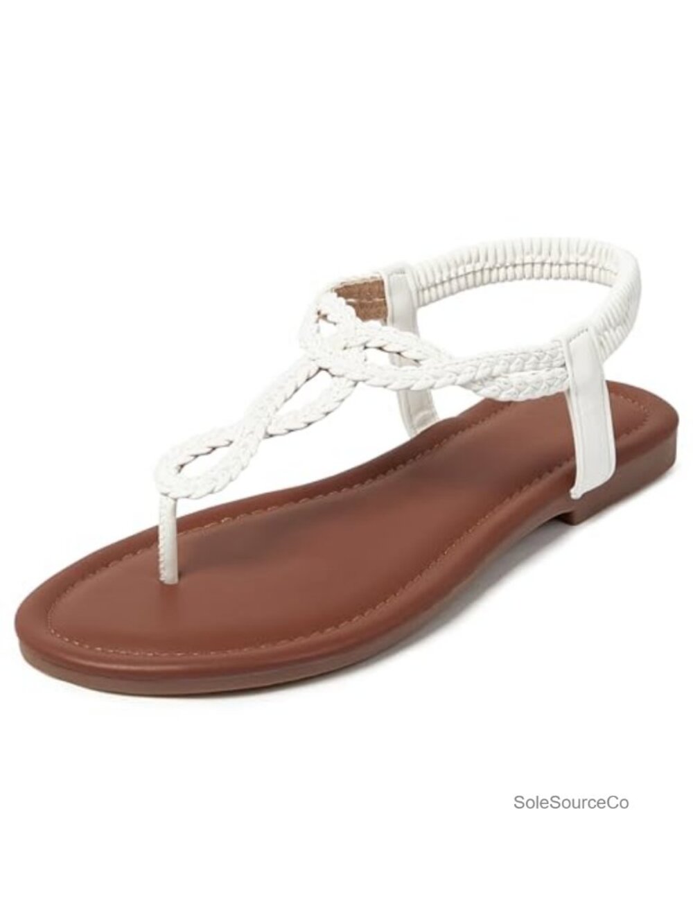 Braided Flat Sandals T-Strap Elastic Ankle Strap Boho